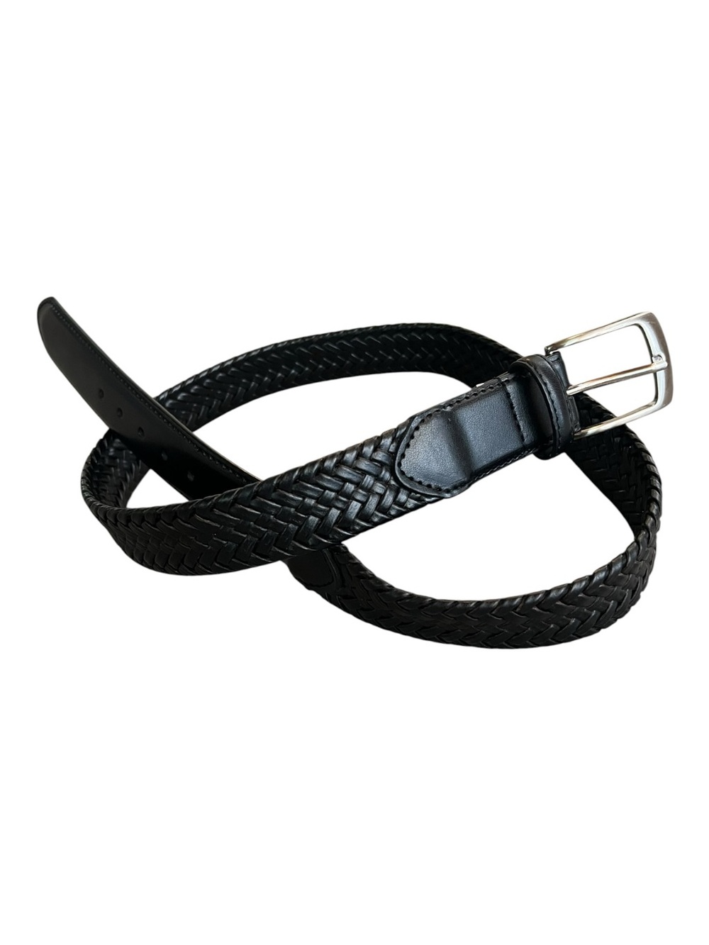 Men's Black Braided Leather Belt - Classic Style Size 36
